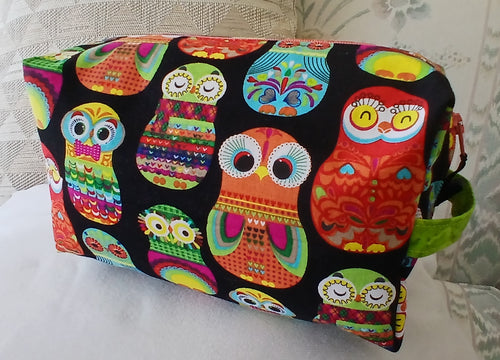 Handmade Boxy Makeup Bag with Zipper & Handle, 100% Cotton Prints, One of a Kind