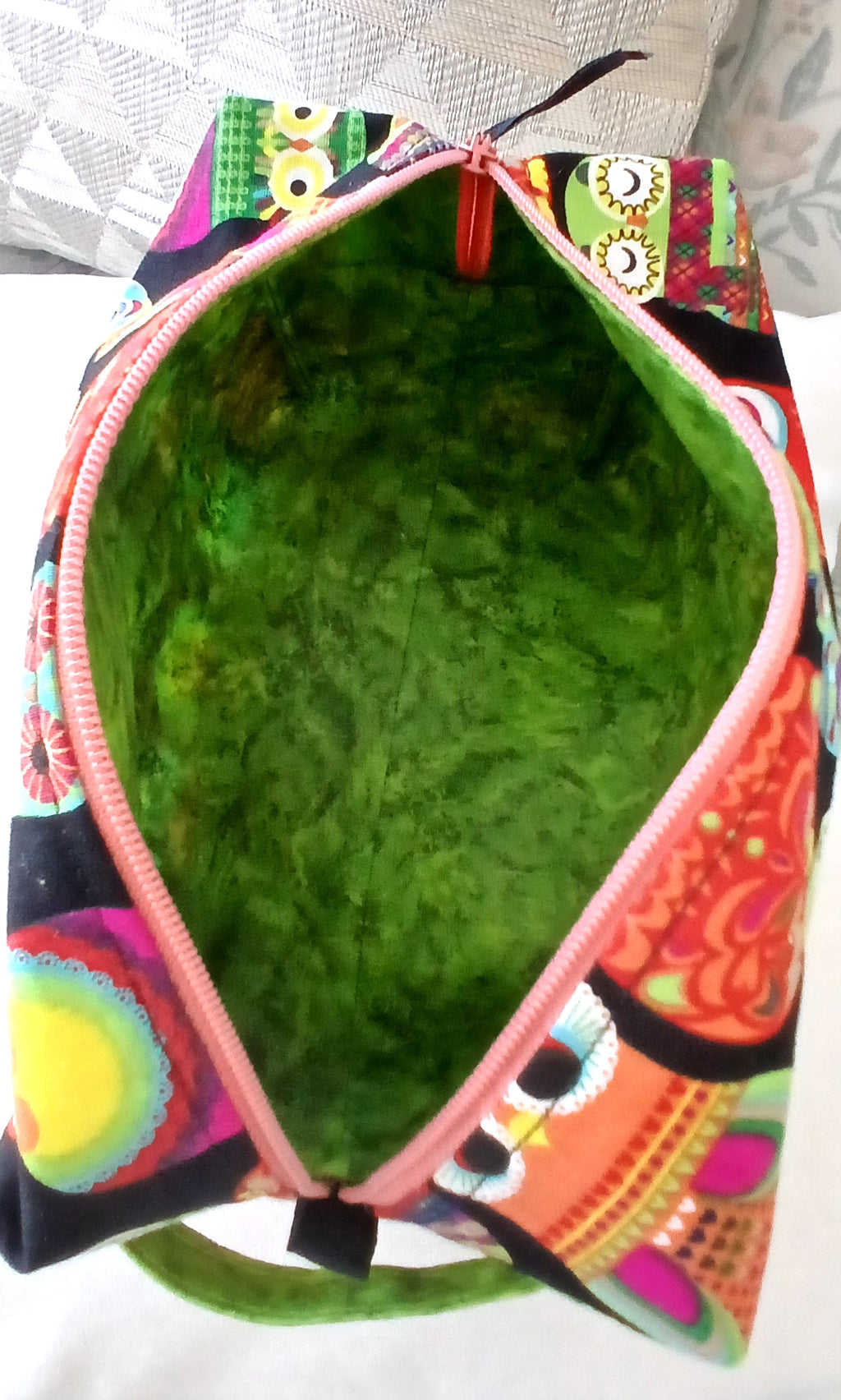 Boxy Makeup Bag with Zipper & Handle, 100% Cotton Prints