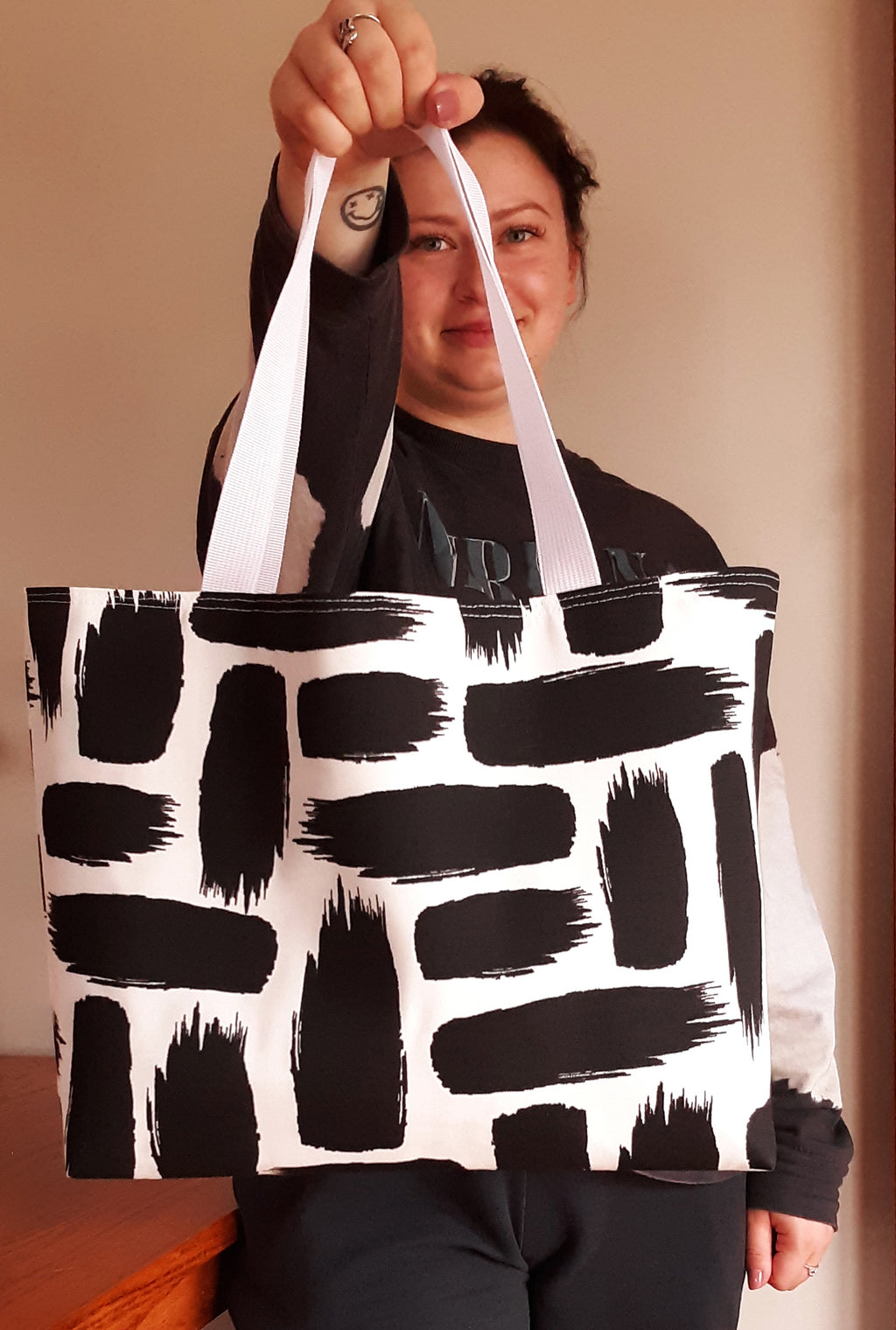 Black & White Tote Bag, Waterproof Outdoor Fabric