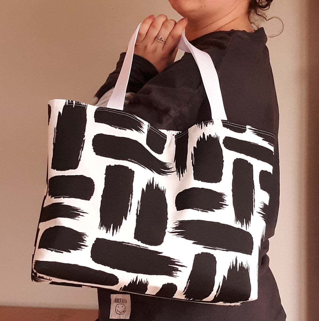 Black & White Tote Bag, Waterproof Outdoor Fabric
