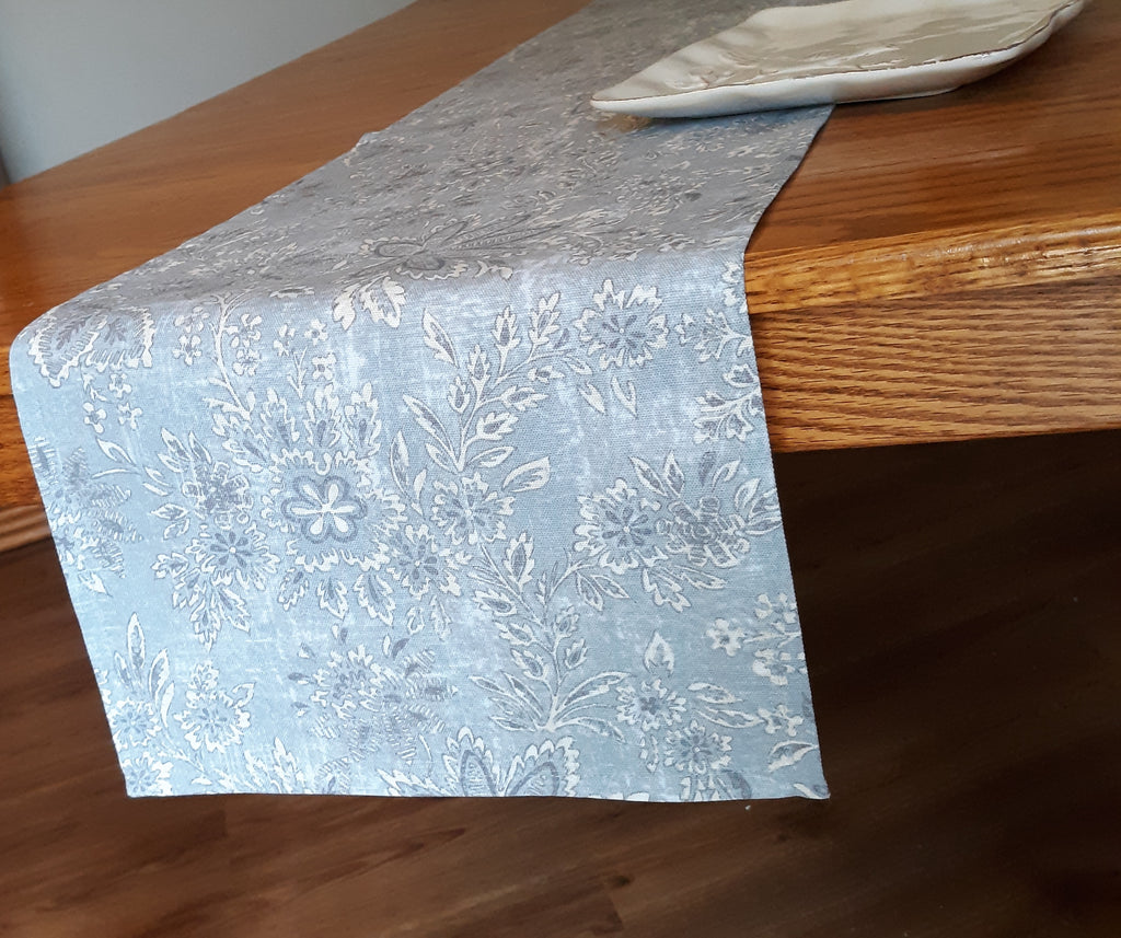 Batik Print Table Runner, Blue Gray 100% Cotton