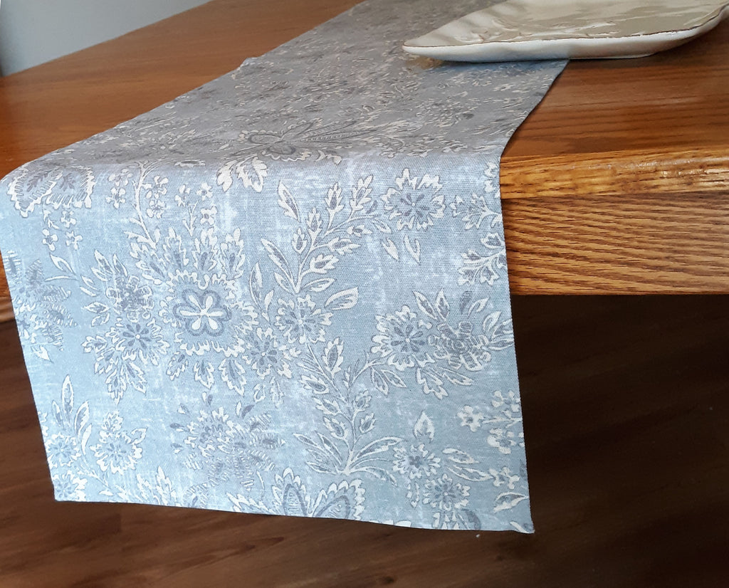 Batik Print Table Runner, Blue Gray 100% Cotton