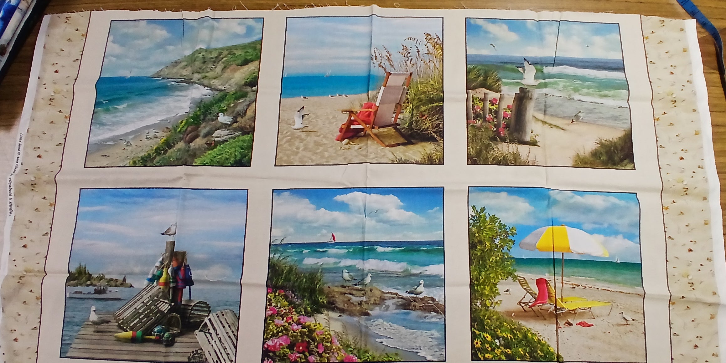 Quilt Panel, Alan Giana for Elizabeths Studio "Sand", 100% Cotton Beach Theme