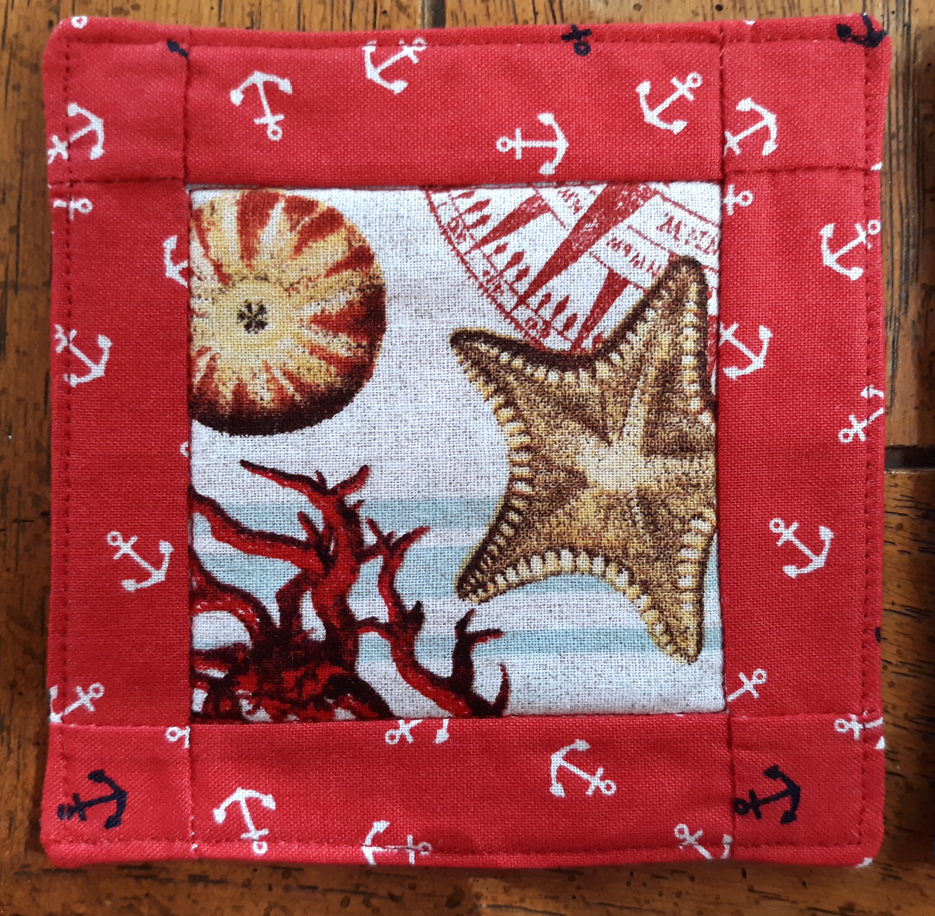 Coastal Theme Drink Coasters, Beach & Nautical Designs, 100% Cotton, Set of 4