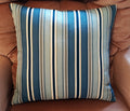 Handmade Blue Stripe Throw Pillow Cover, 18"x18", Teal Navy & Cream Satin Stripe, 100% Cotton