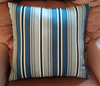 Handmade Blue Stripe Throw Pillow Cover, 18"x18", Teal Navy & Cream Satin Stripe, 100% Cotton