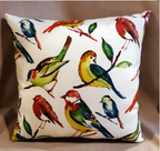 Handmade Birds Outdoor Throw Pillow Cover, Multicolor Print, Waterproof Fabric, 18"x18"