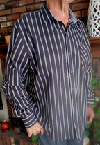 Handmade Black & White Stripe Cotton Shirt | Dog Dad Gift | Doggie Bone Cuff Detail