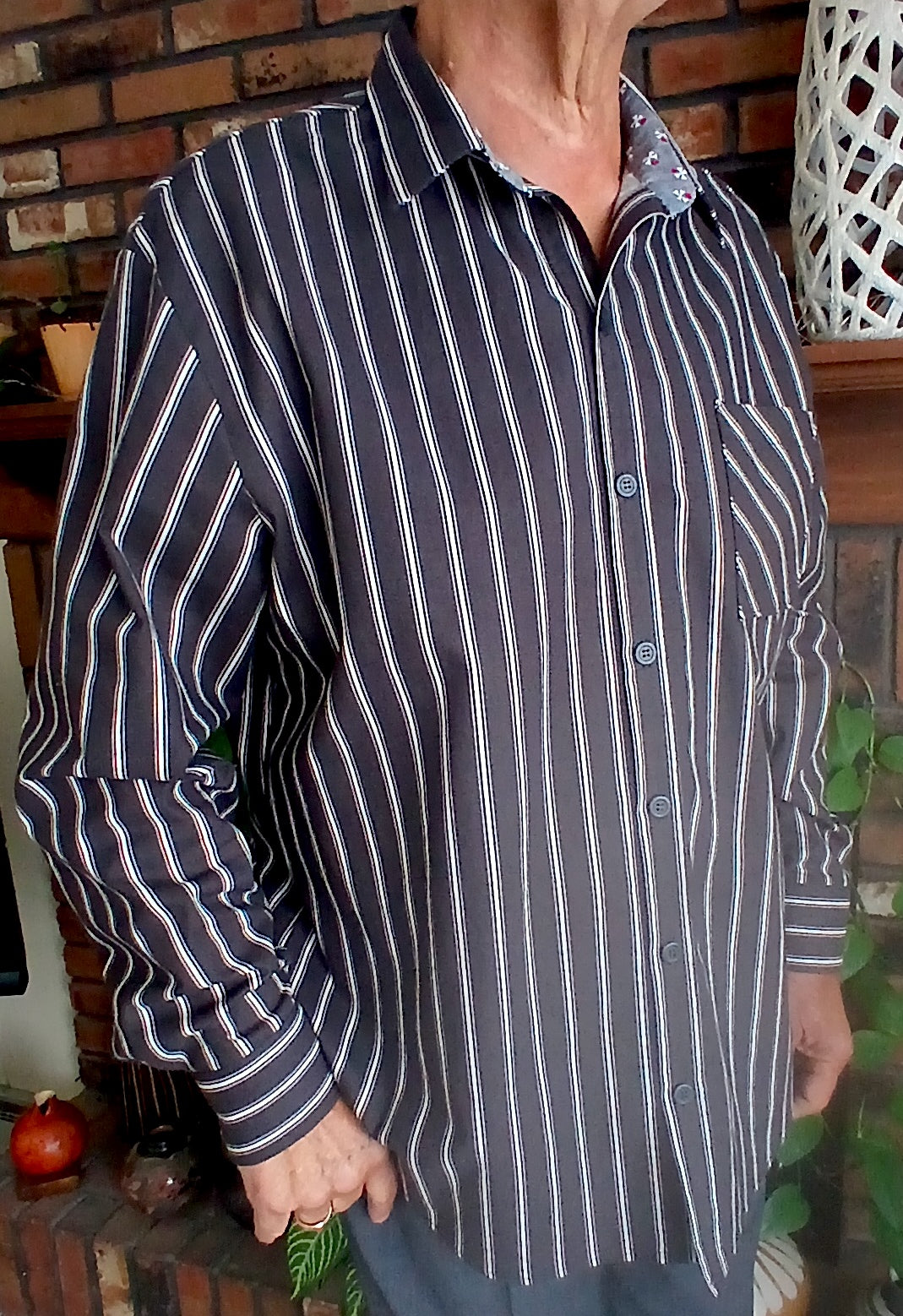 Handmade Black & White Stripe Cotton Shirt | Dog Dad Gift | Doggie Bone Cuff Detail