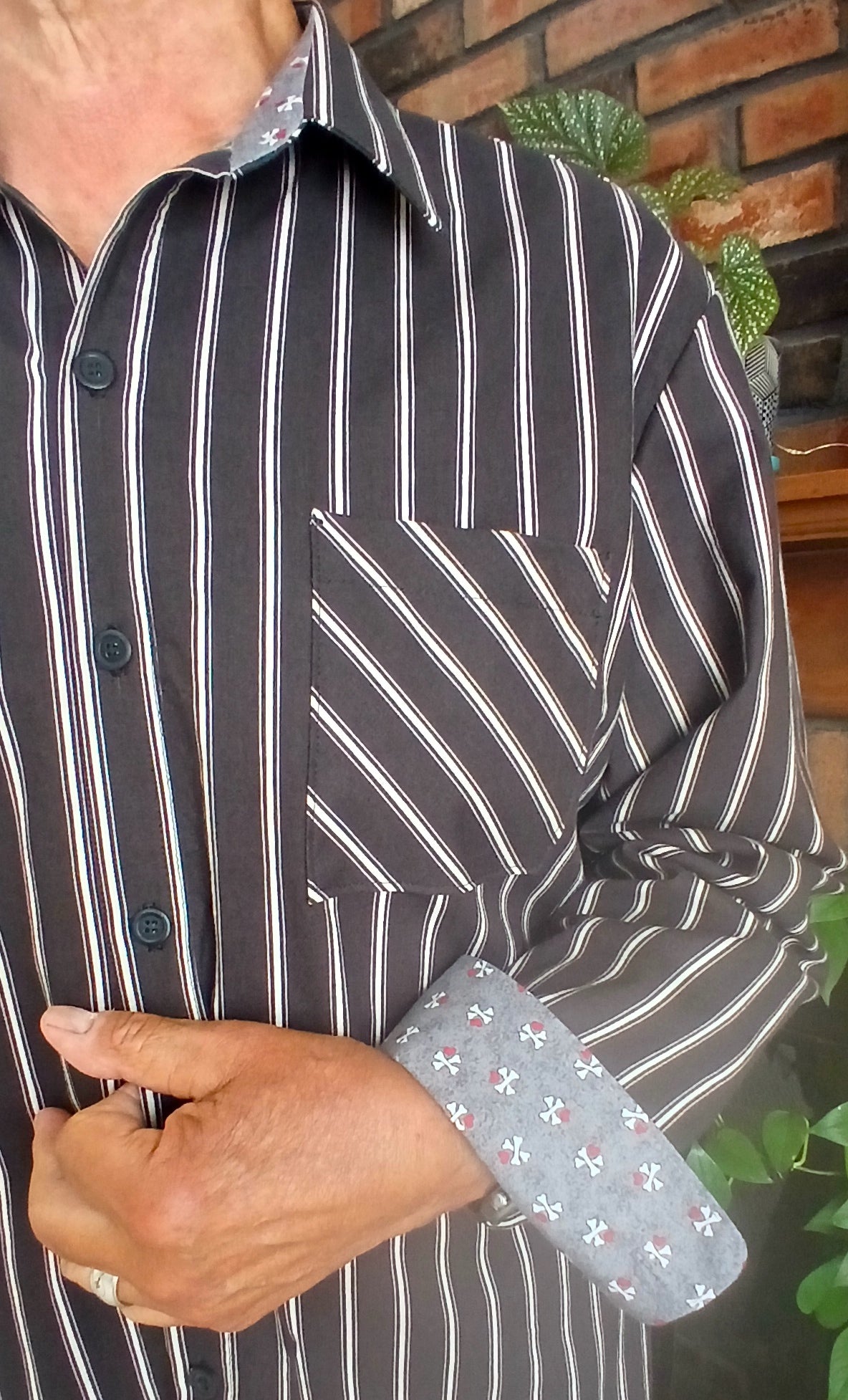 Handmade Black & White Stripe Cotton Shirt | Dog Dad Gift | Doggie Bone Cuff Detail