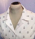 Women's Handmade Sleeveless Cotton Blouse, Navy Anchor Print, One of a Kind