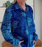 Men's African Wax Print Long Sleeve Shirt, Blue Black