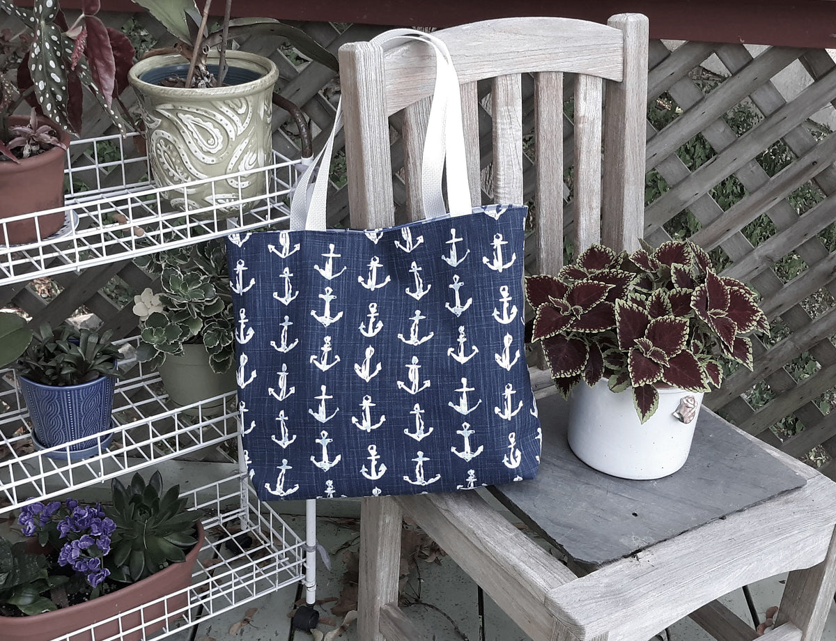 Handmade Navy Anchor Tote Bag in Water-Resistant Outdoor Fabric