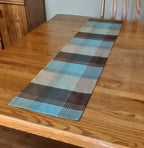 Woven Plaid Table Runner, Blue Brown 100% Cotton