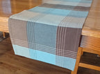 Woven Plaid Table Runner, Blue Brown 100% Cotton