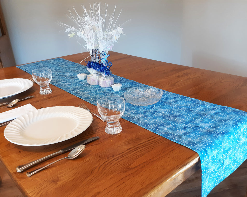 Patina Blue Table Runner, 100% Cotton, Winter Theme