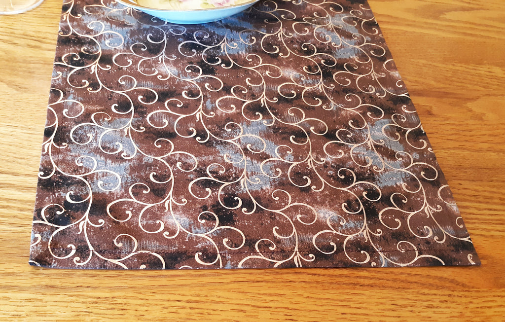 Victorian Design Table Runner, Brown Rose Gold, 100% Cotton