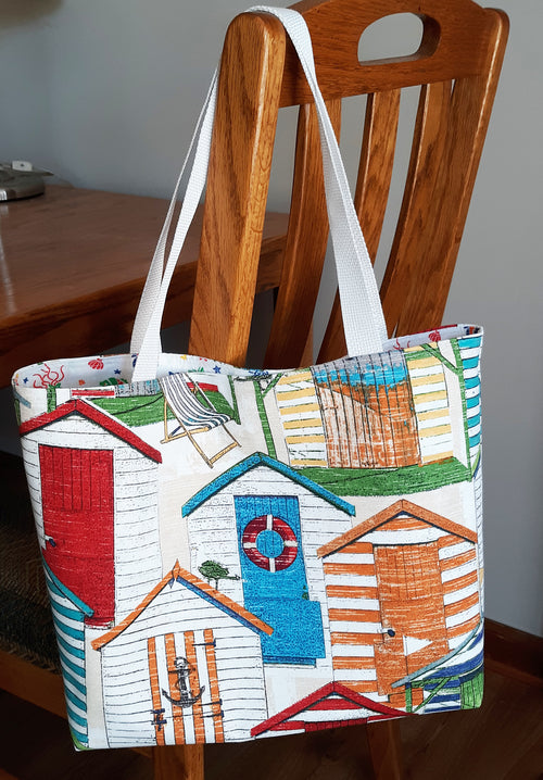 Handmade Cabana Print Waterproof Beach Tote Bag, Medium