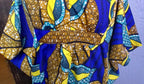 African Wax Print Caftan | Blue & Gold | Silky Polyester | Handmade | Size Large