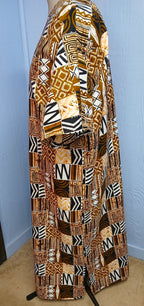 African Design Caftan, Brown Black Gold Wax Print
