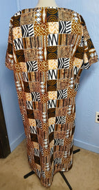 African Design Caftan, Brown Black Gold Wax Print