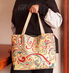 Yellow Paisley Beach Tote Bag, Waterproof Outdoor Fabric "Casa"