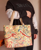 Yellow Paisley Beach Tote Bag, Waterproof Outdoor Fabric "Casa"