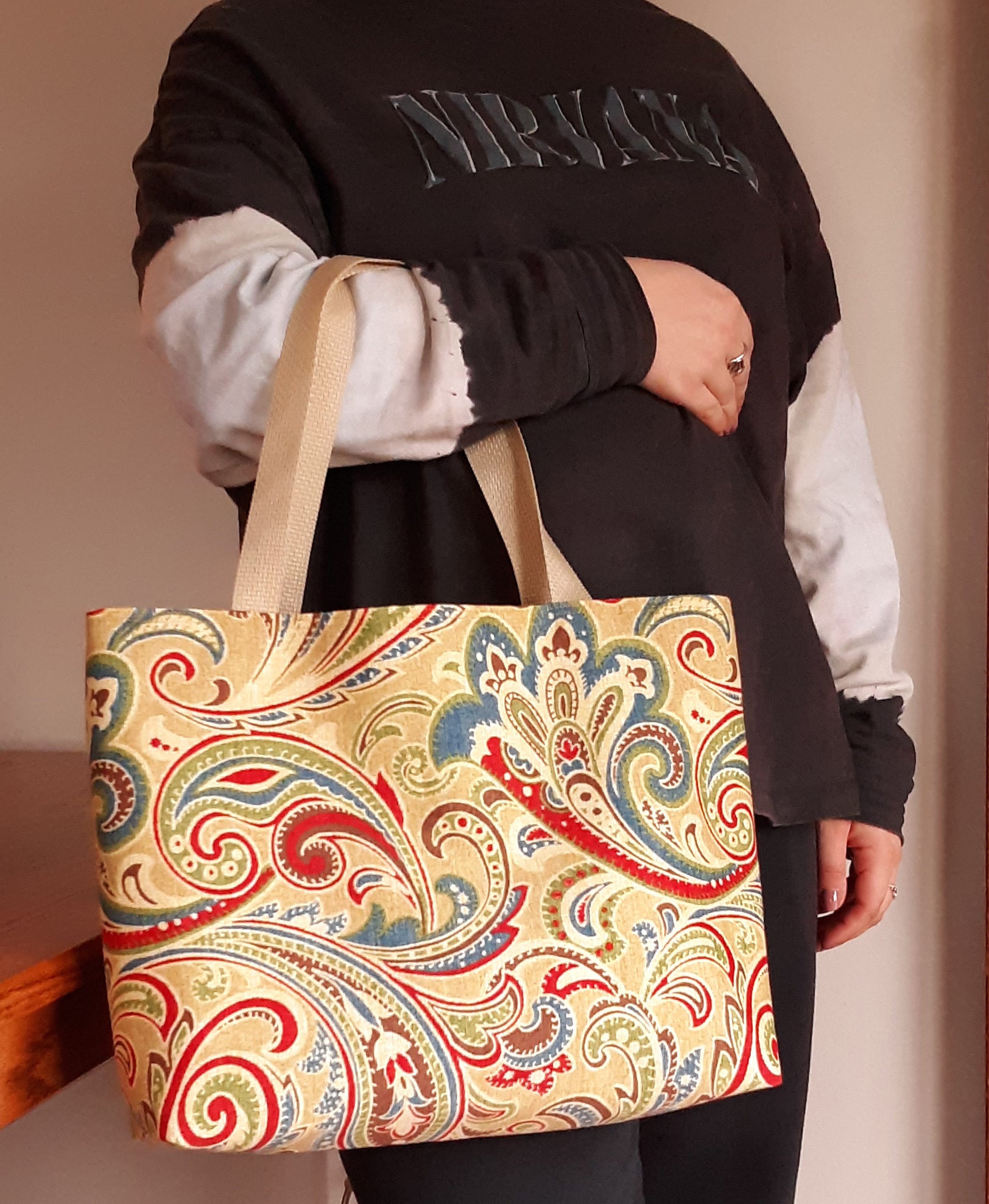 Yellow Paisley Beach Tote Bag, Waterproof Outdoor Fabric "Casa"