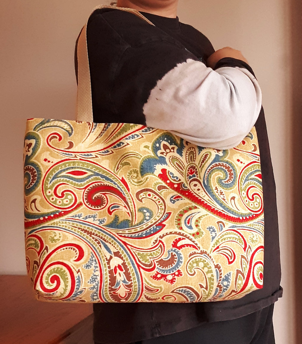 Yellow Paisley Beach Tote Bag, Waterproof Outdoor Fabric "Casa"
