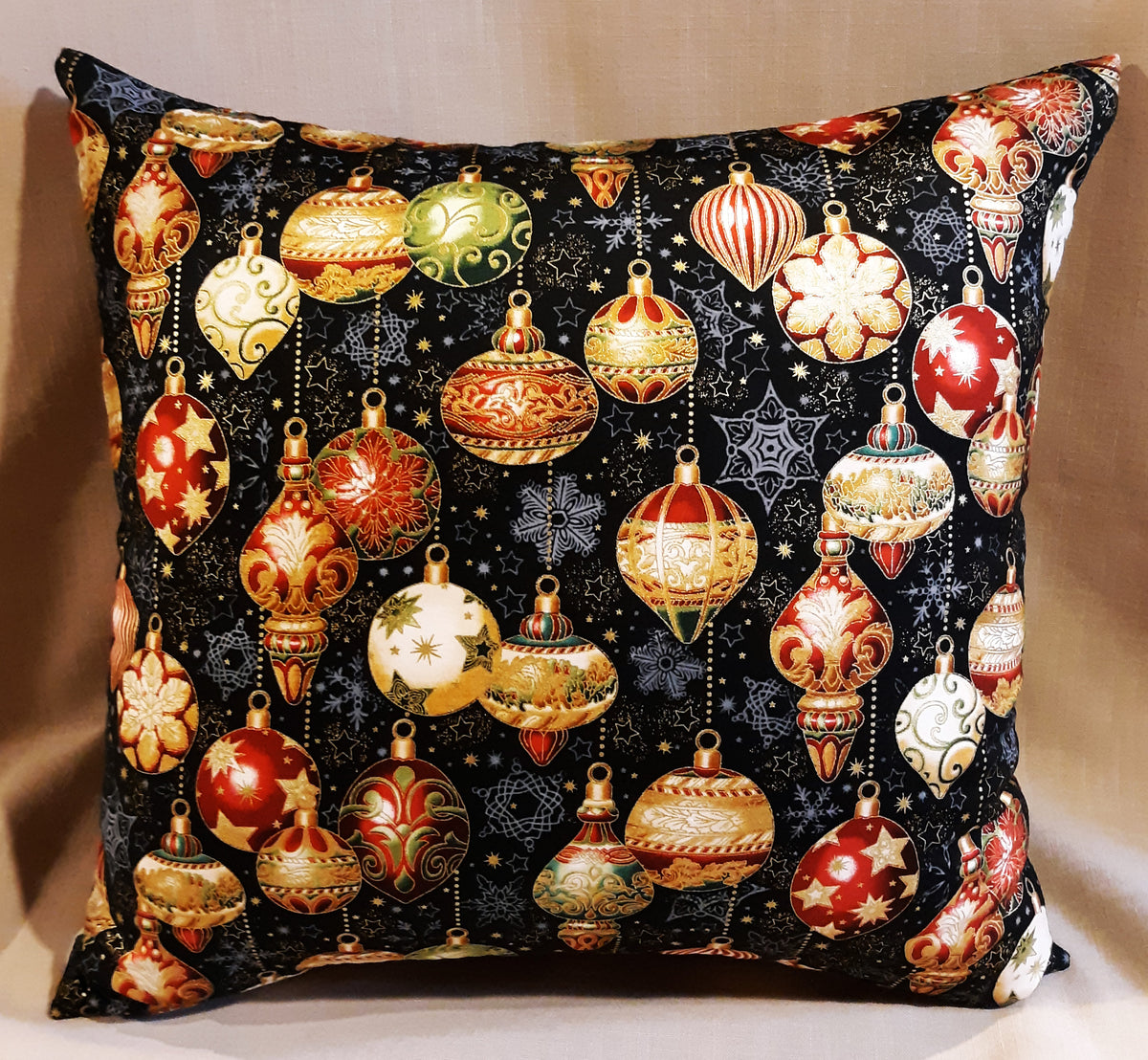 Holiday Throw Pillow Cover, Christmas Ornament Vintage 100% Cotton, Handmade