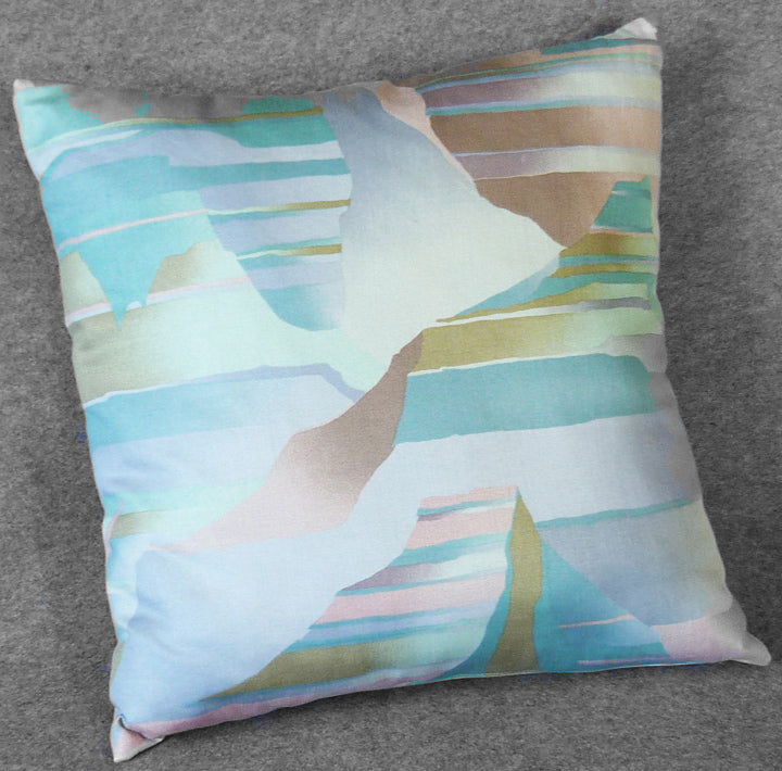 Handmade Pastel Abstract Throw Pillow Cover, 18"x18", Aqua Blue Pink Lavender & Gold, 100% Cotton