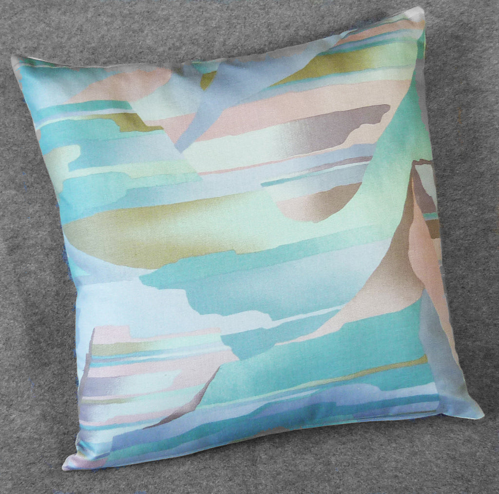 Handmade Pastel Abstract Throw Pillow Cover, 18"x18", Aqua Blue Pink Lavender & Gold, 100% Cotton