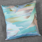 Handmade Pastel Abstract Throw Pillow Cover, 18"x18", Aqua Blue Pink Lavender & Gold, 100% Cotton