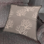 Coastal Design Throw Pillow Cover, Sea Coral Print, Gray Beige 100% Cotton