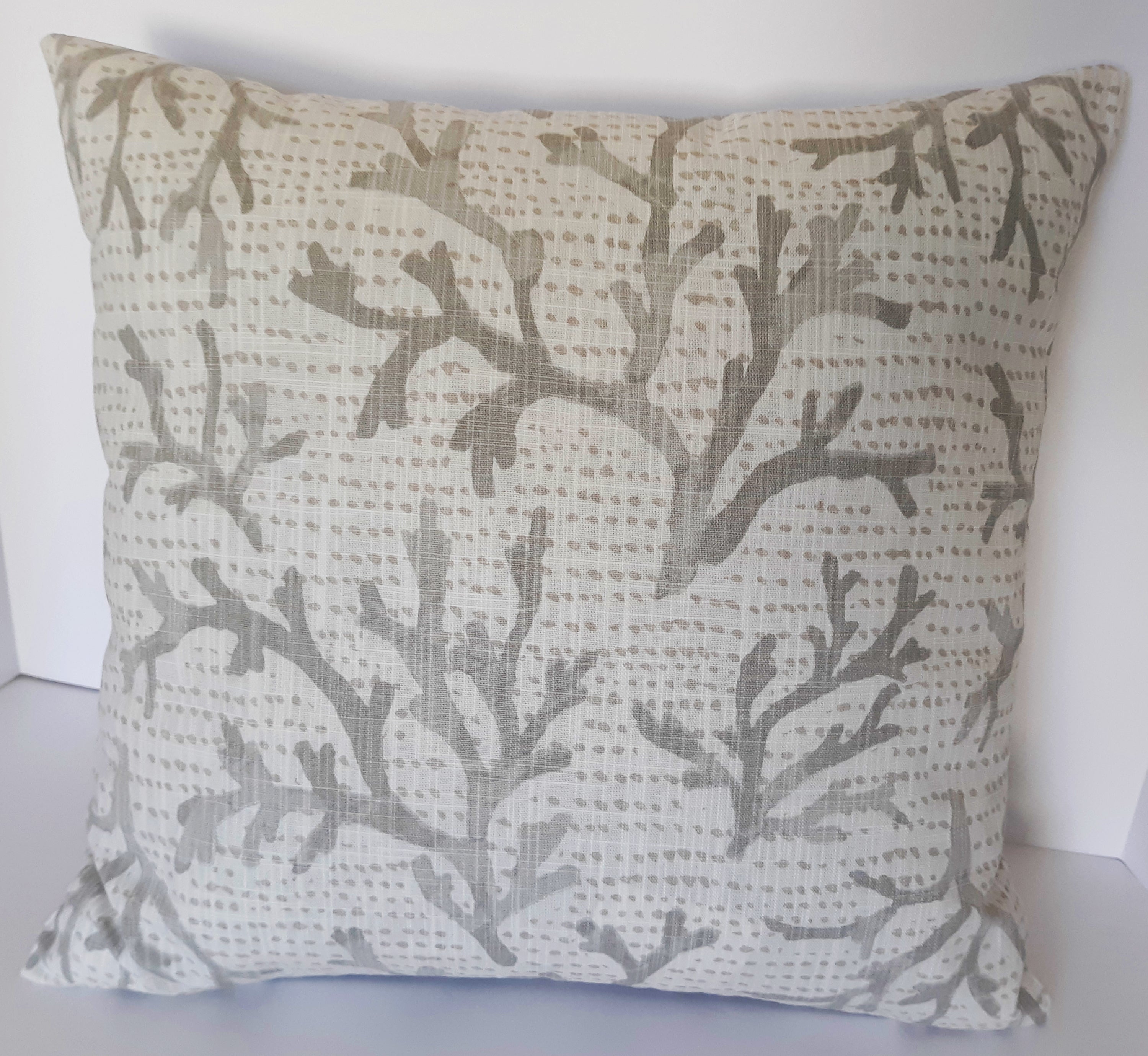 Coastal Design Throw Pillow Cover, 16" Taupe Sea Coral 100% Cotton