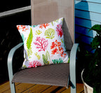 Coastal Design Throw Pillow Cover, Coral and Seaweed 100% Cotton