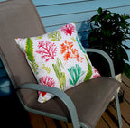 Coastal Design Throw Pillow Cover, Coral and Seaweed 100% Cotton