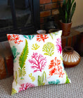 Coastal Design Throw Pillow Cover, Coral and Seaweed 100% Cotton