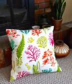 Coastal Design Throw Pillow Cover, Coral and Seaweed 100% Cotton