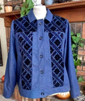 Denim & Velvet Jacket, Women's Upcycled Jacket, Navy Blue & Black