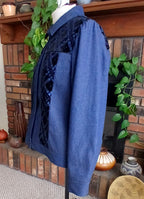 Denim & Velvet Jacket, Women's Upcycled Jacket, Navy Blue & Black