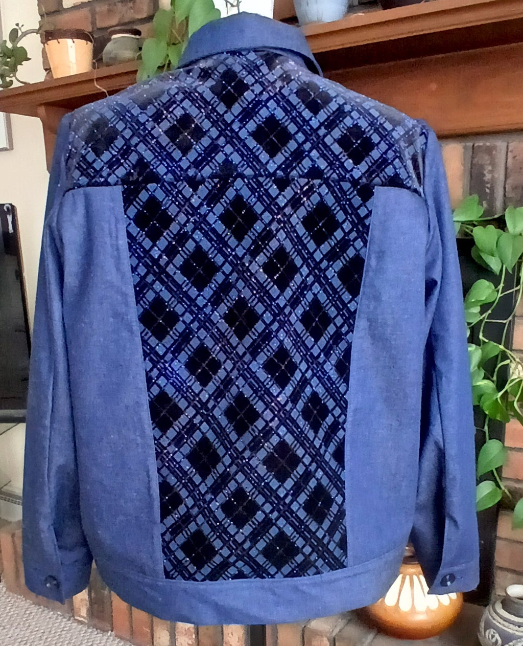 Denim & Velvet Jacket, Women's Upcycled Jacket, Navy Blue & Black