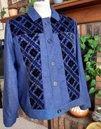 Denim & Velvet Jacket, Women's Upcycled Jacket, Navy Blue & Black