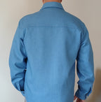 Men's Denim Long Sleeve Shirt Jacket, Contrast Collar & Cuffs