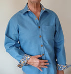 Men's Denim Long Sleeve Shirt Jacket, Contrast Collar & Cuffs