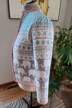Upcycled Quilt Jacket, Elephant Print Cotton