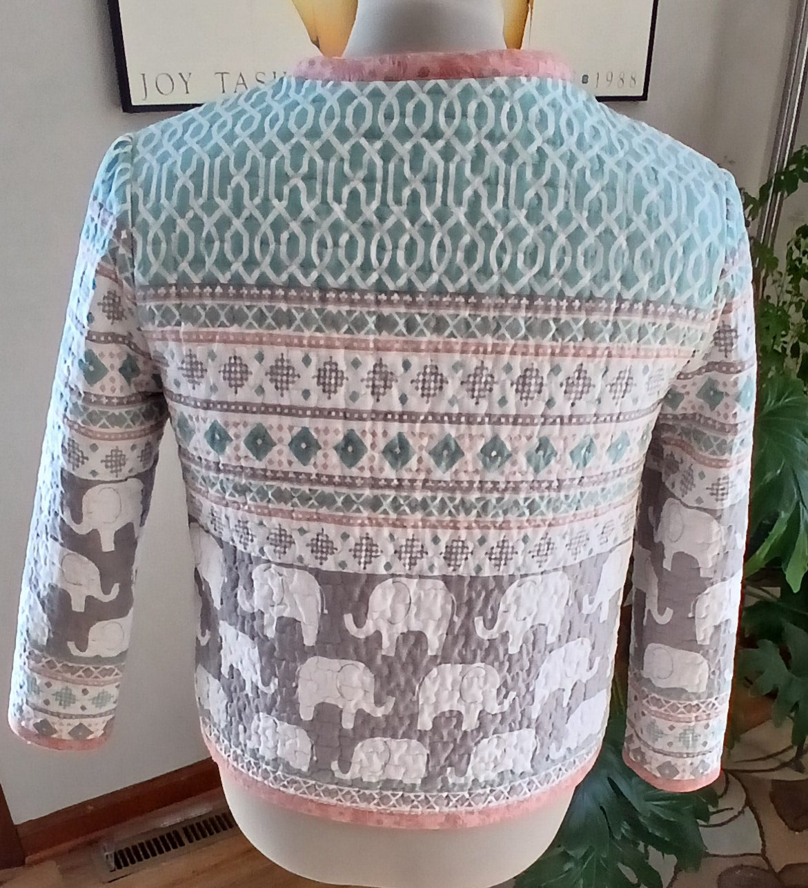 Upcycled Quilt Jacket, Elephant Print Cotton