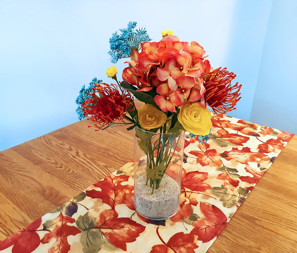 Autumn Leaves Table Runner | Orange Gold Fall Colors | 12"x48" | Handmade in USA