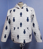 Upcycled Quilt Hoodie, Blue and White Fish Design