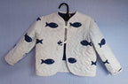 Toddler's Quilted Jacket, White with Blue Fishes